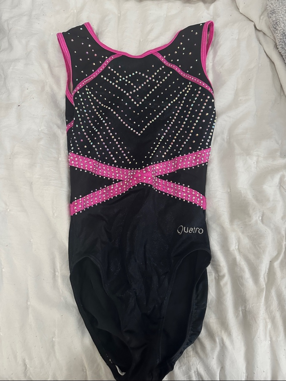 Girls' Black and Pink Rhinestone Gymnastics Leotard